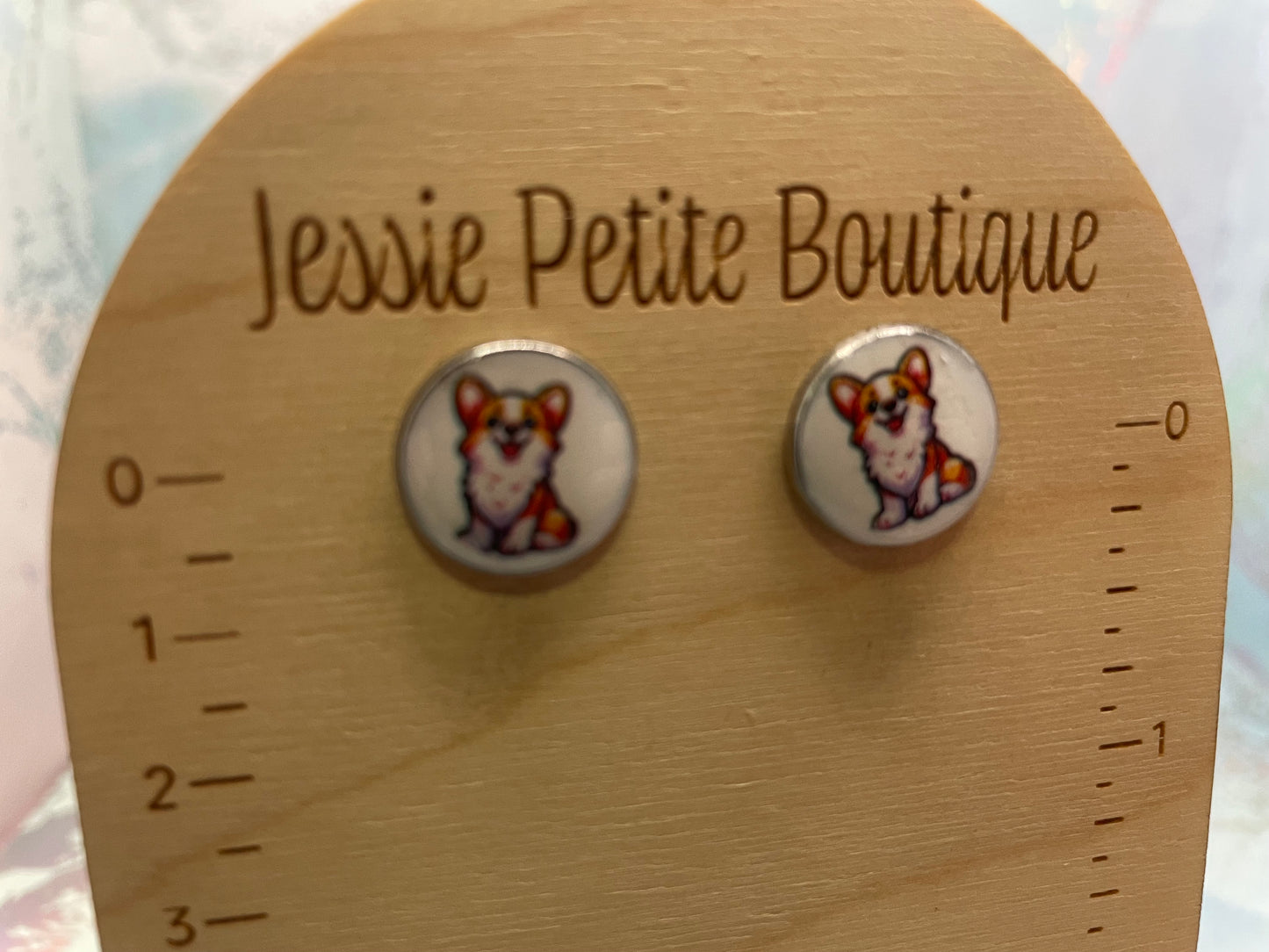 Boucles d’oreilles bouton d’oreille Corgi rondes