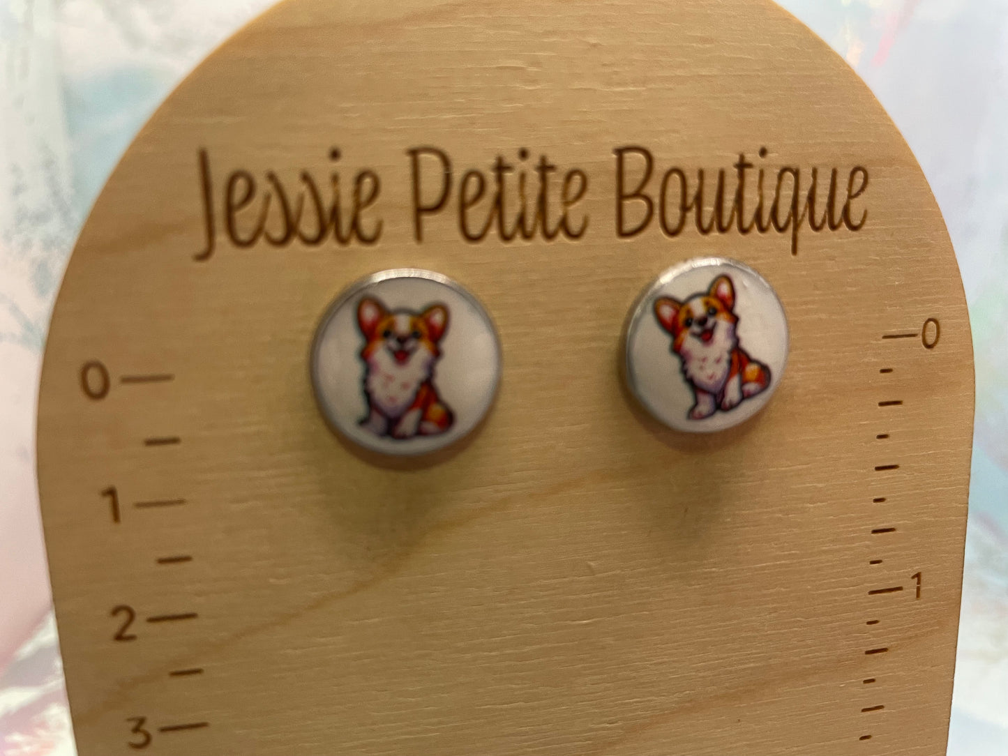Boucles d’oreilles bouton d’oreille Corgi rondes