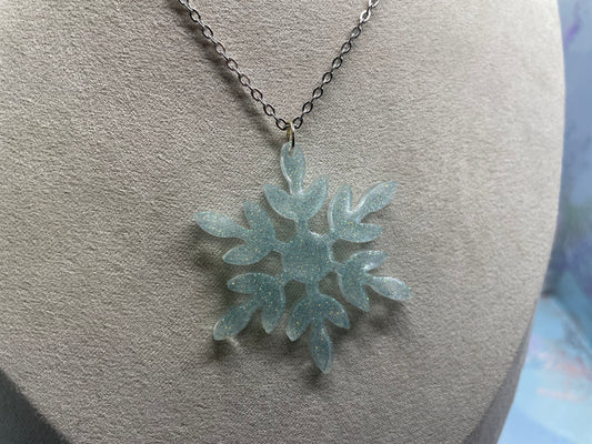 Sparkly Clear Blue Snowflake Necklace