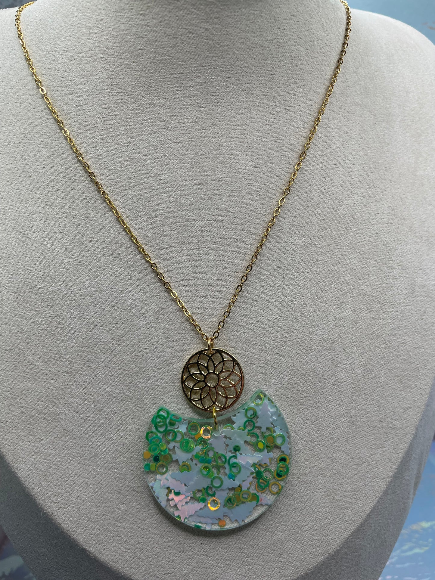 Fir Tree Mix Pendant Resin Statement Necklace