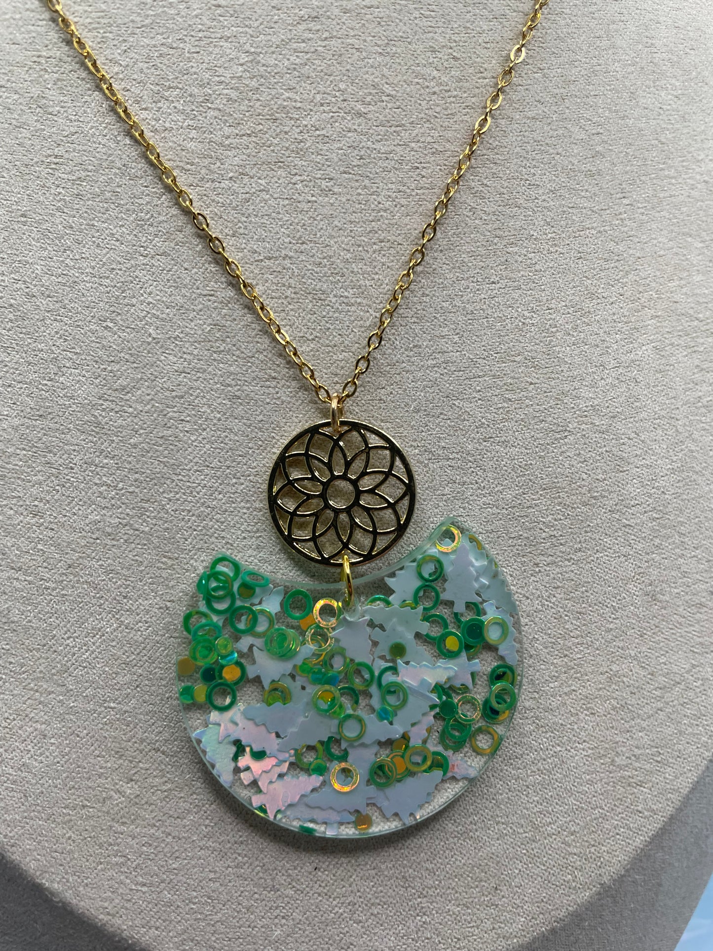 Fir Tree Mix Pendant Resin Statement Necklace