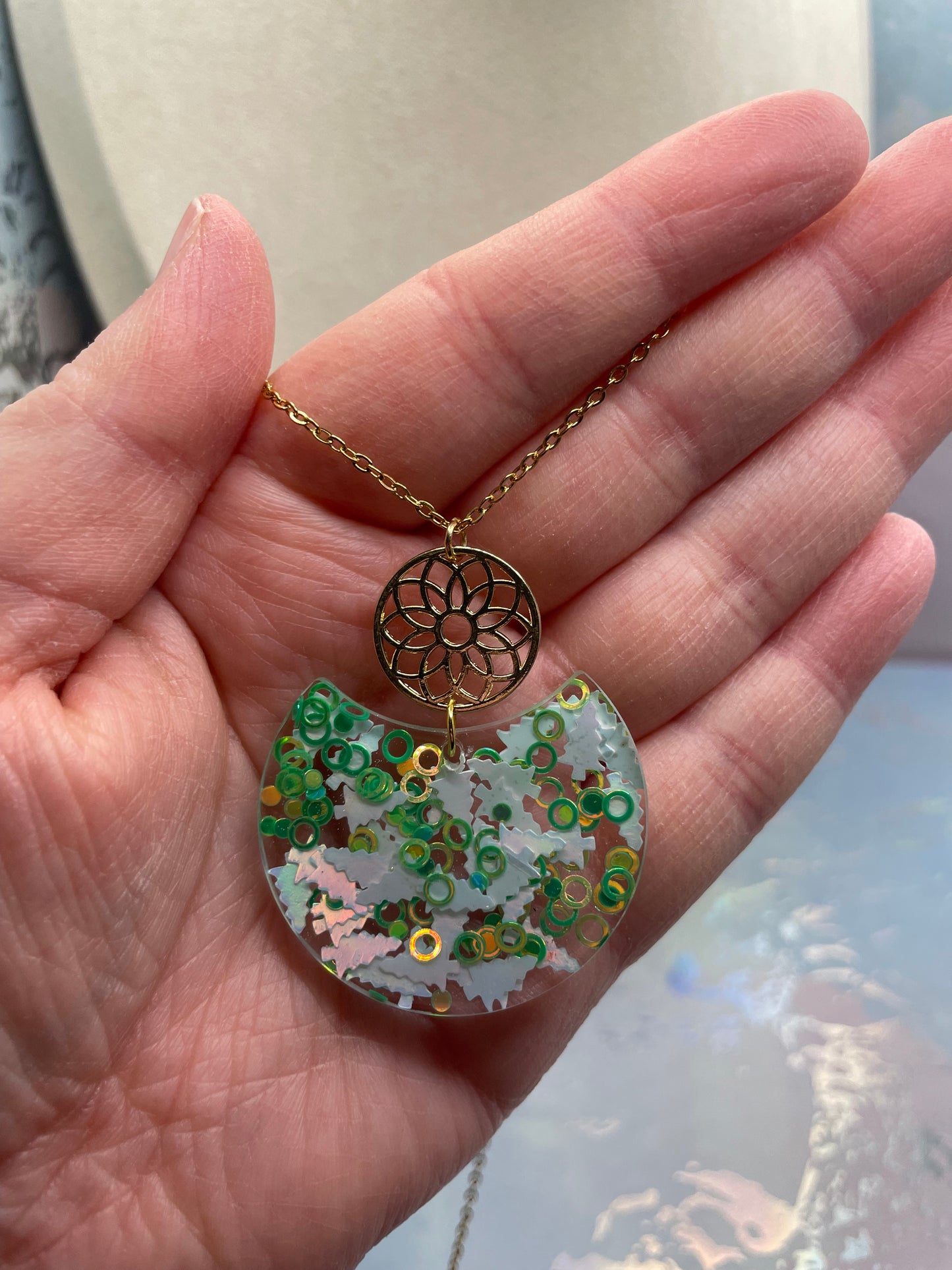 Fir Tree Mix Pendant Resin Statement Necklace