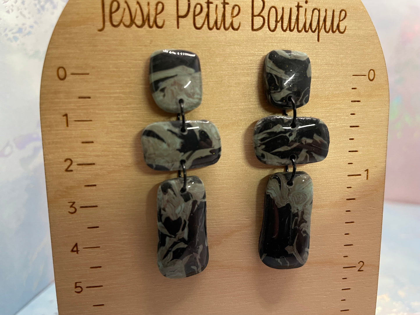 Mandy : Marbled Black & Sage Earrings