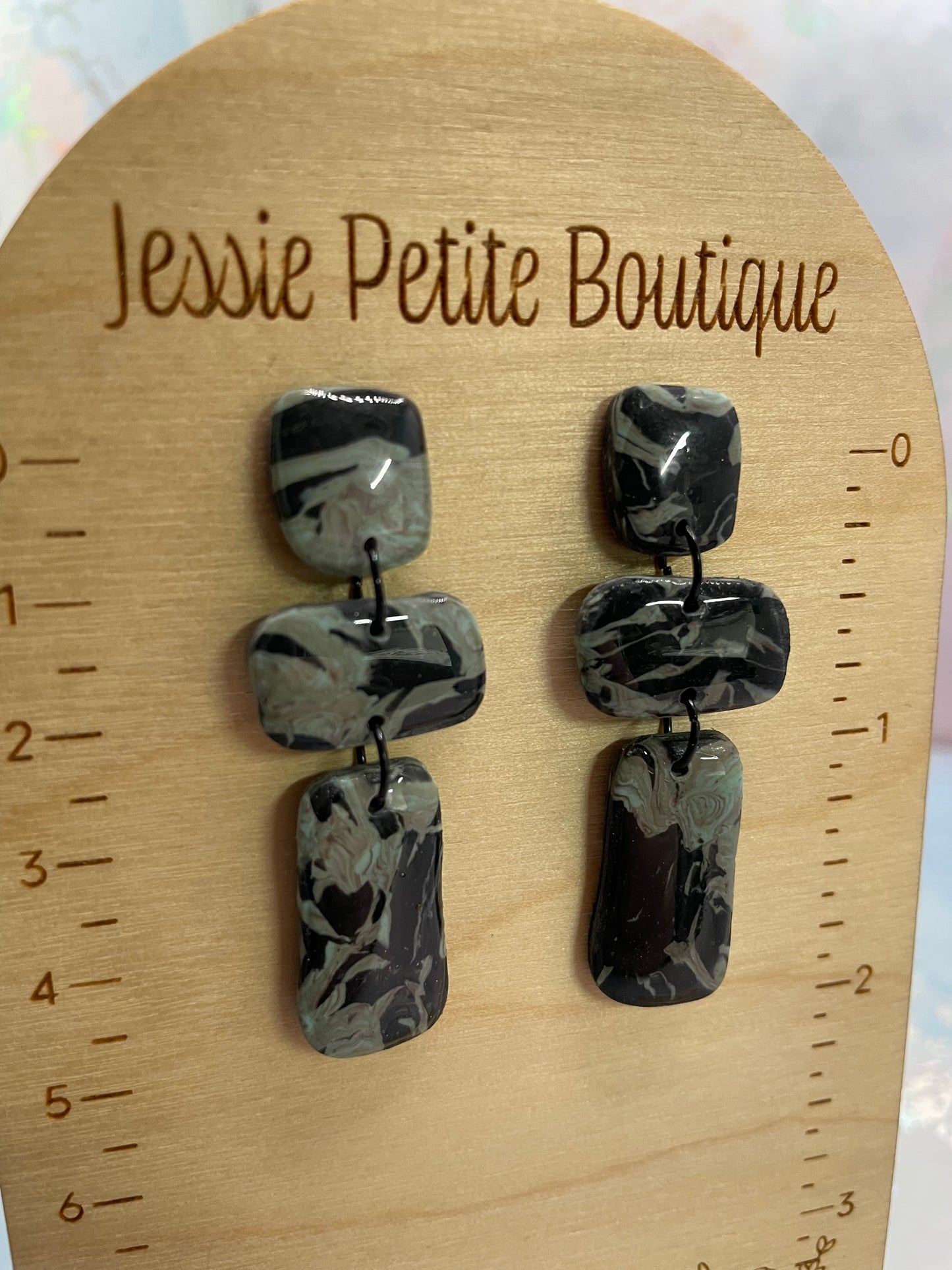 Mandy : Marbled Black & Sage Earrings
