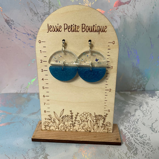 Sparkly Blue Resin Half-Circle Earrings
