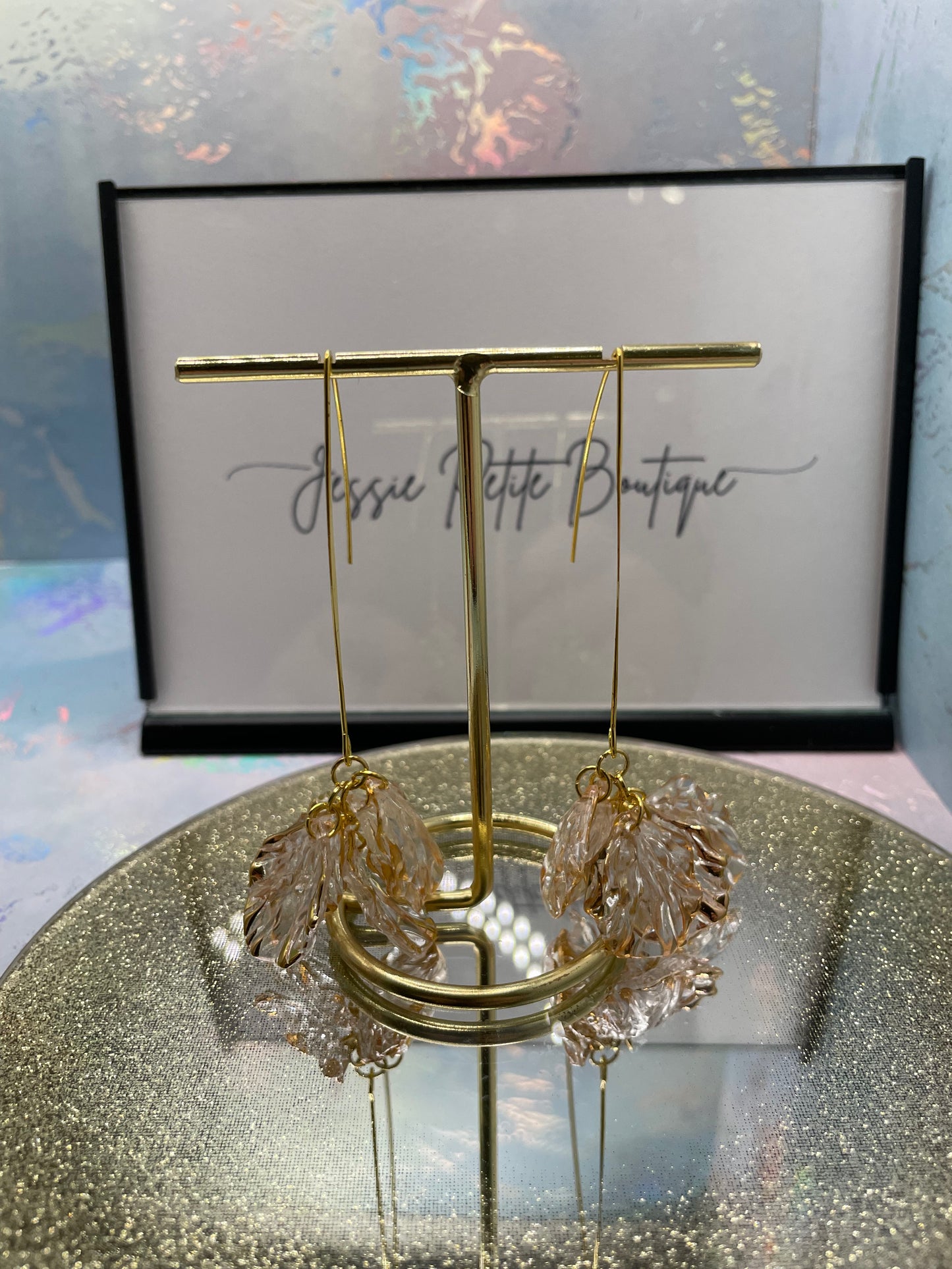 Clear & Gold Flower Petal Earrings