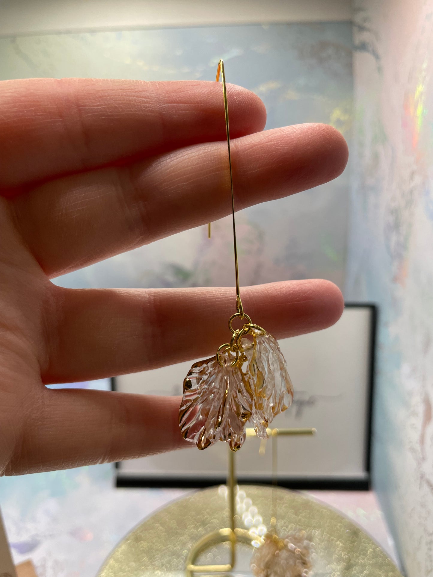 Clear & Gold Flower Petal Earrings