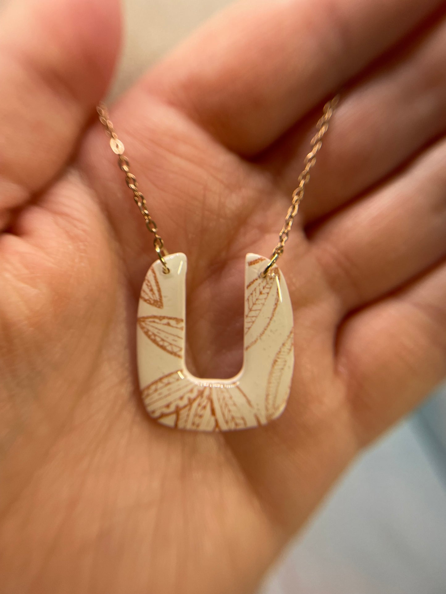 Pendentif motif botanique or rose-Collier en argile polymère en forme de U blanc 