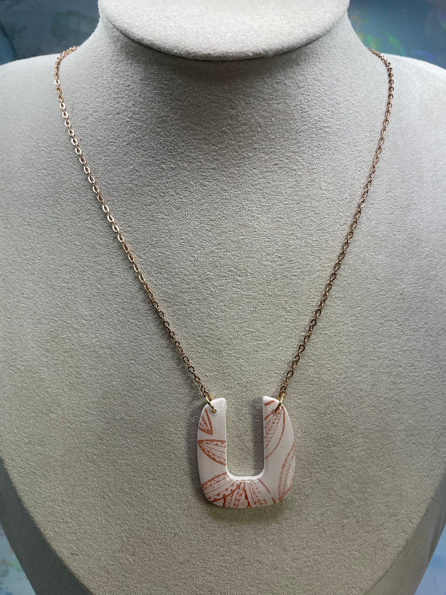 Pendentif motif botanique or rose-Collier en argile polymère en forme de U blanc 