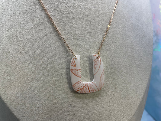 Pendentif motif botanique or rose-Collier en argile polymère en forme de U blanc 