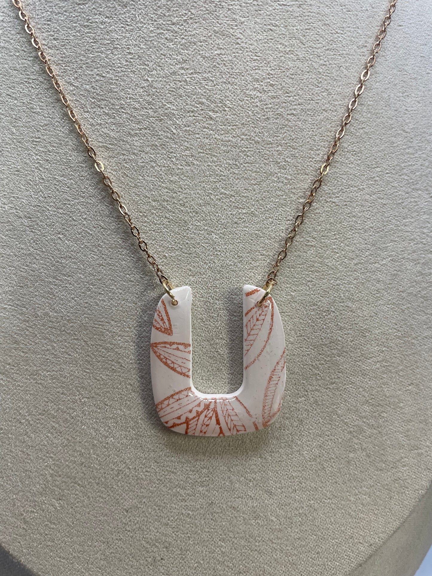 Pendentif motif botanique or rose-Collier en argile polymère en forme de U blanc 