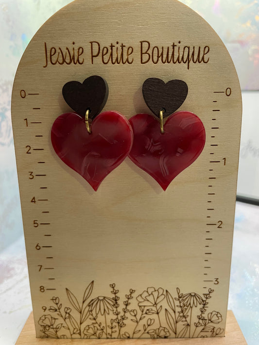 Acrylic Acetate Heart Earrings With Wood Stud
