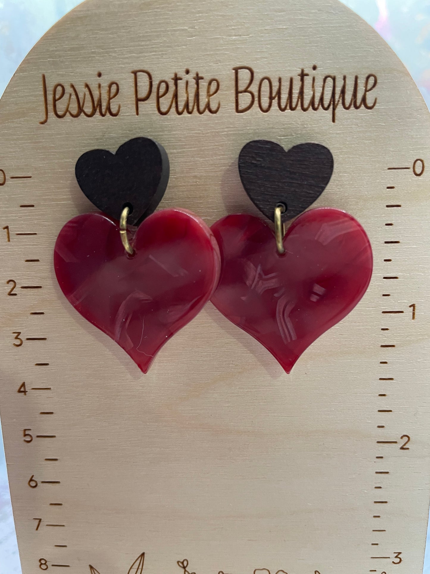 Acrylic Acetate Heart Earrings With Wood Stud