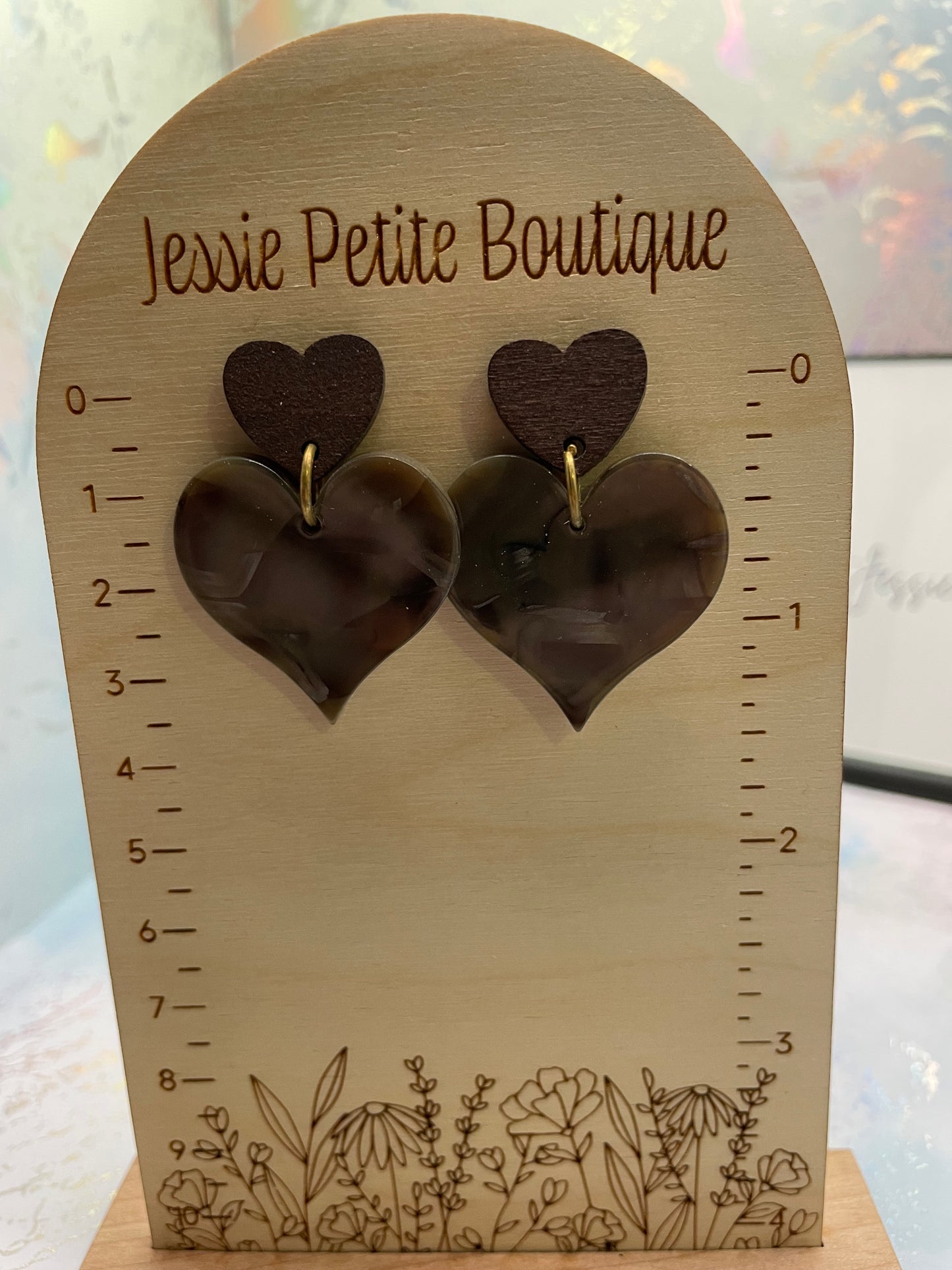 Acrylic Acetate Heart Earrings With Wood Stud