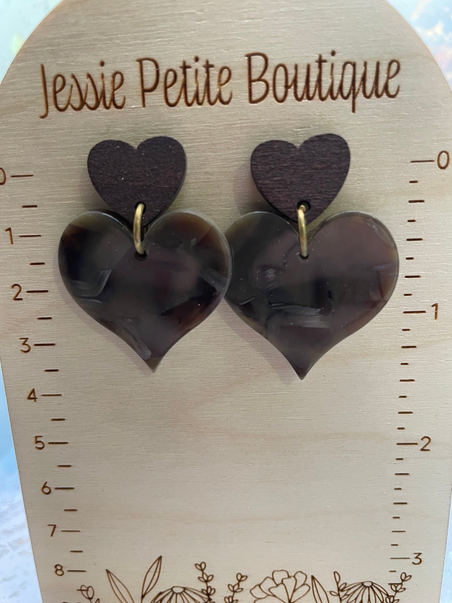 Acrylic Acetate Heart Earrings With Wood Stud