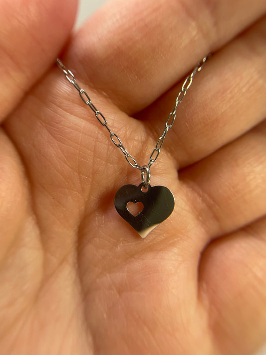 Minimalist Stainless Steel Open Heart Necklace – Delicate Heart Pendant Necklace