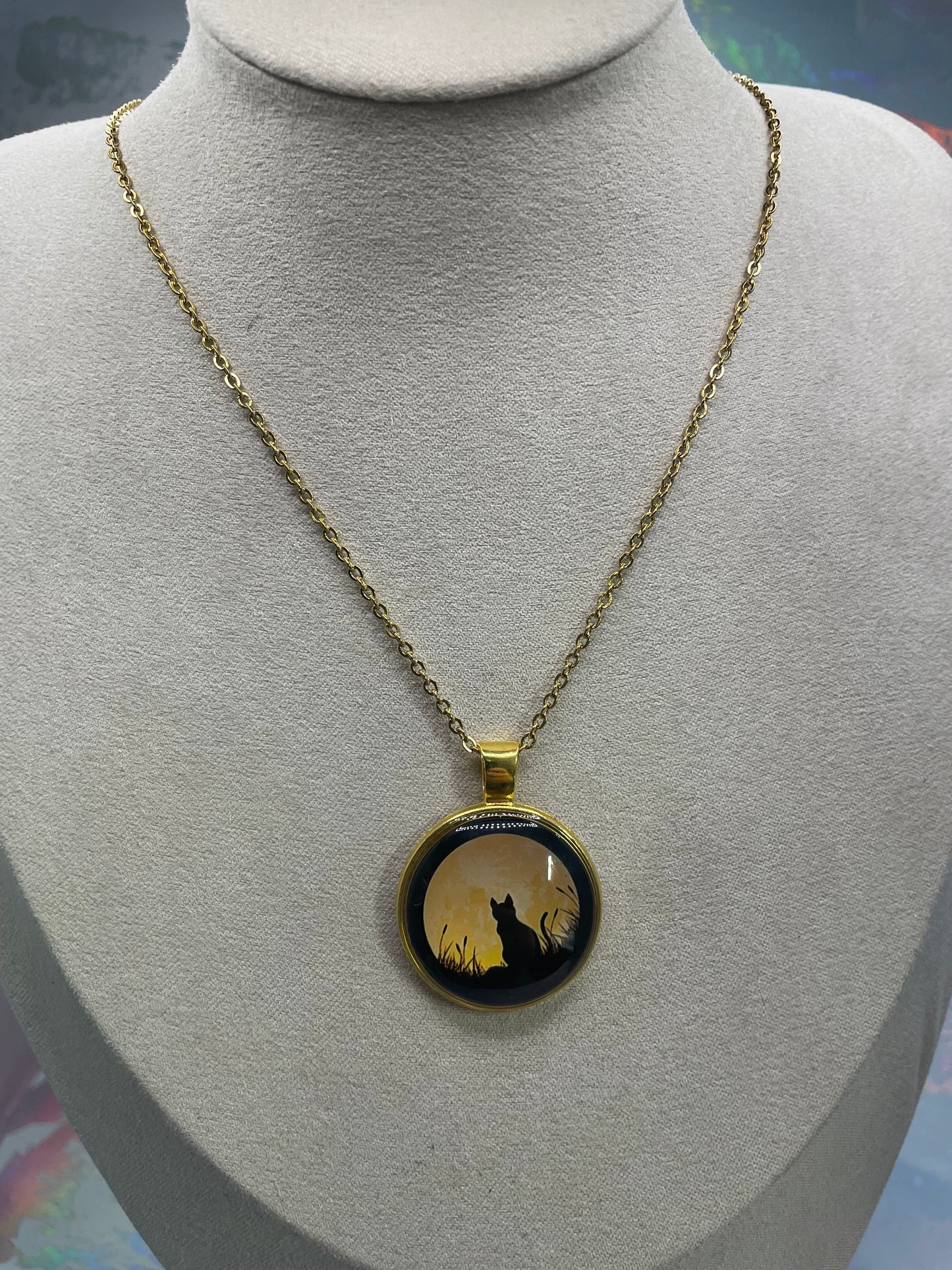 Black Cat Moon Necklace – Gold Moon Cat Necklace