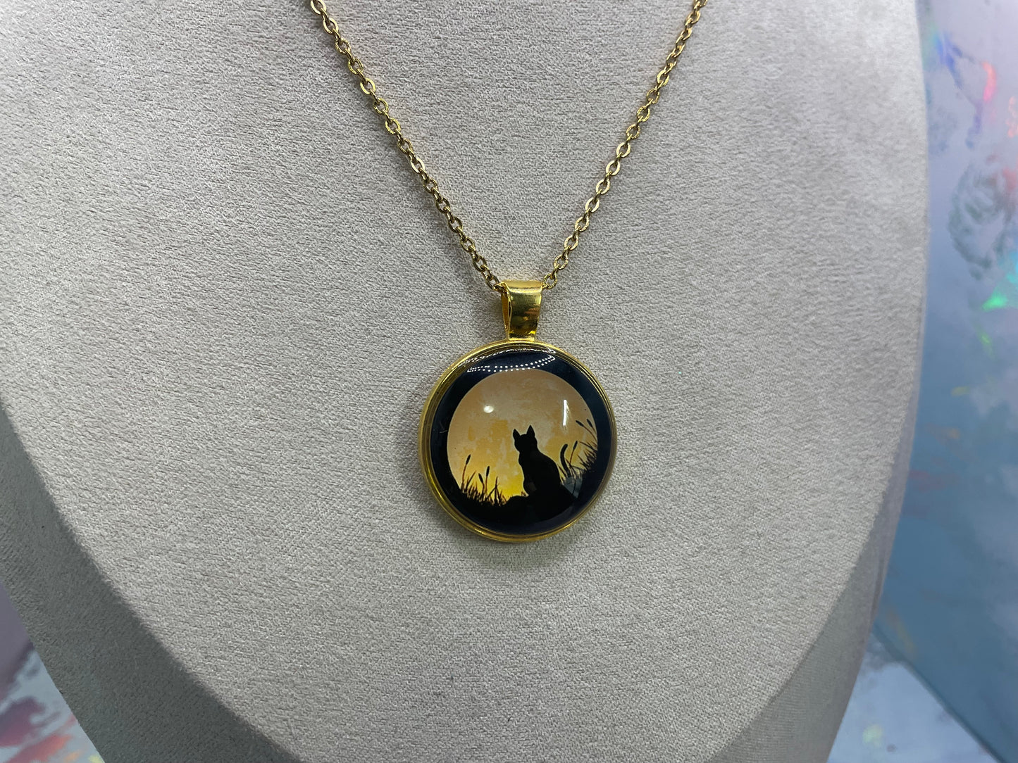 Black Cat Moon Necklace – Gold Moon Cat Necklace