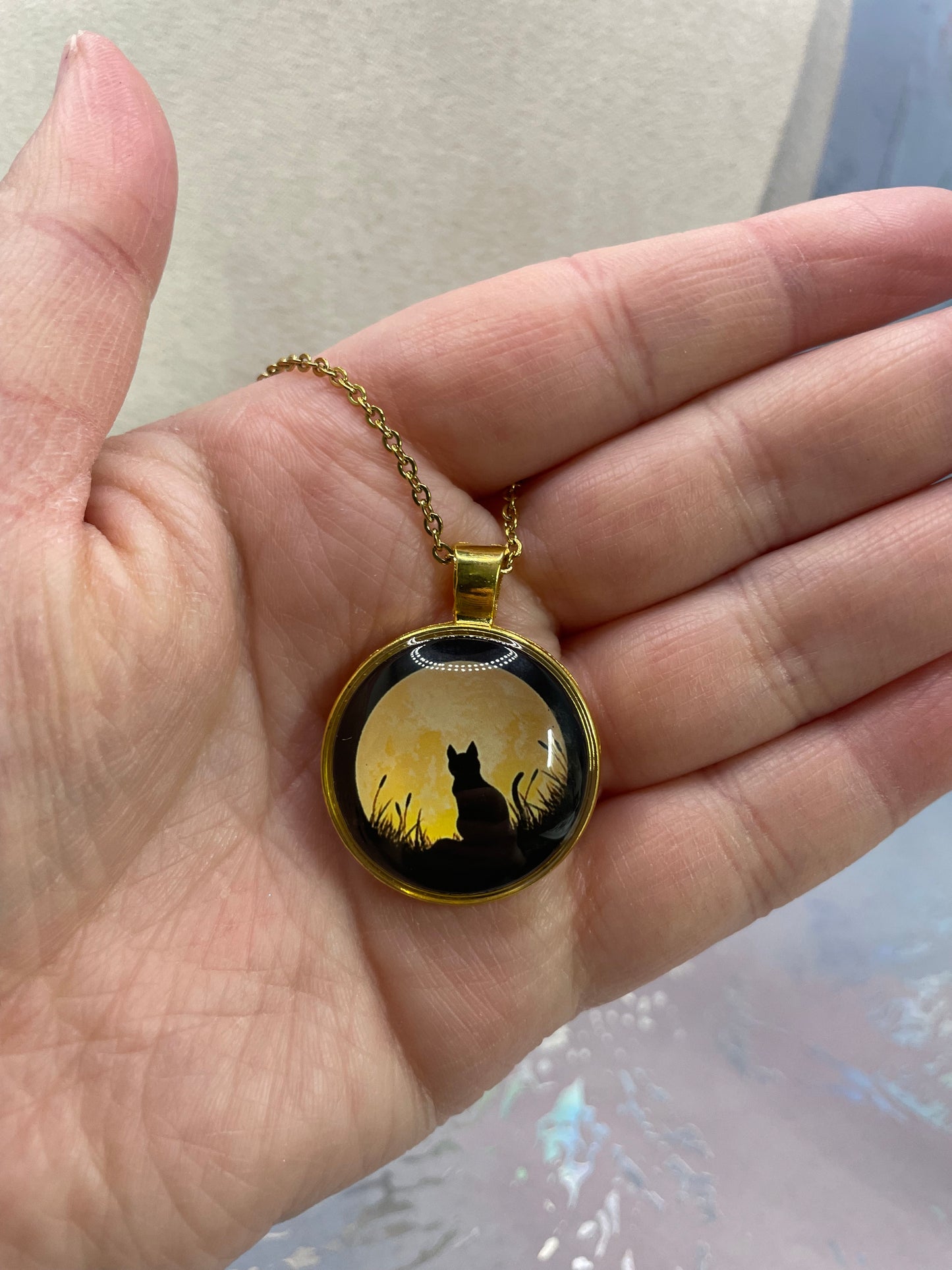 Black Cat Moon Necklace – Gold Moon Cat Necklace