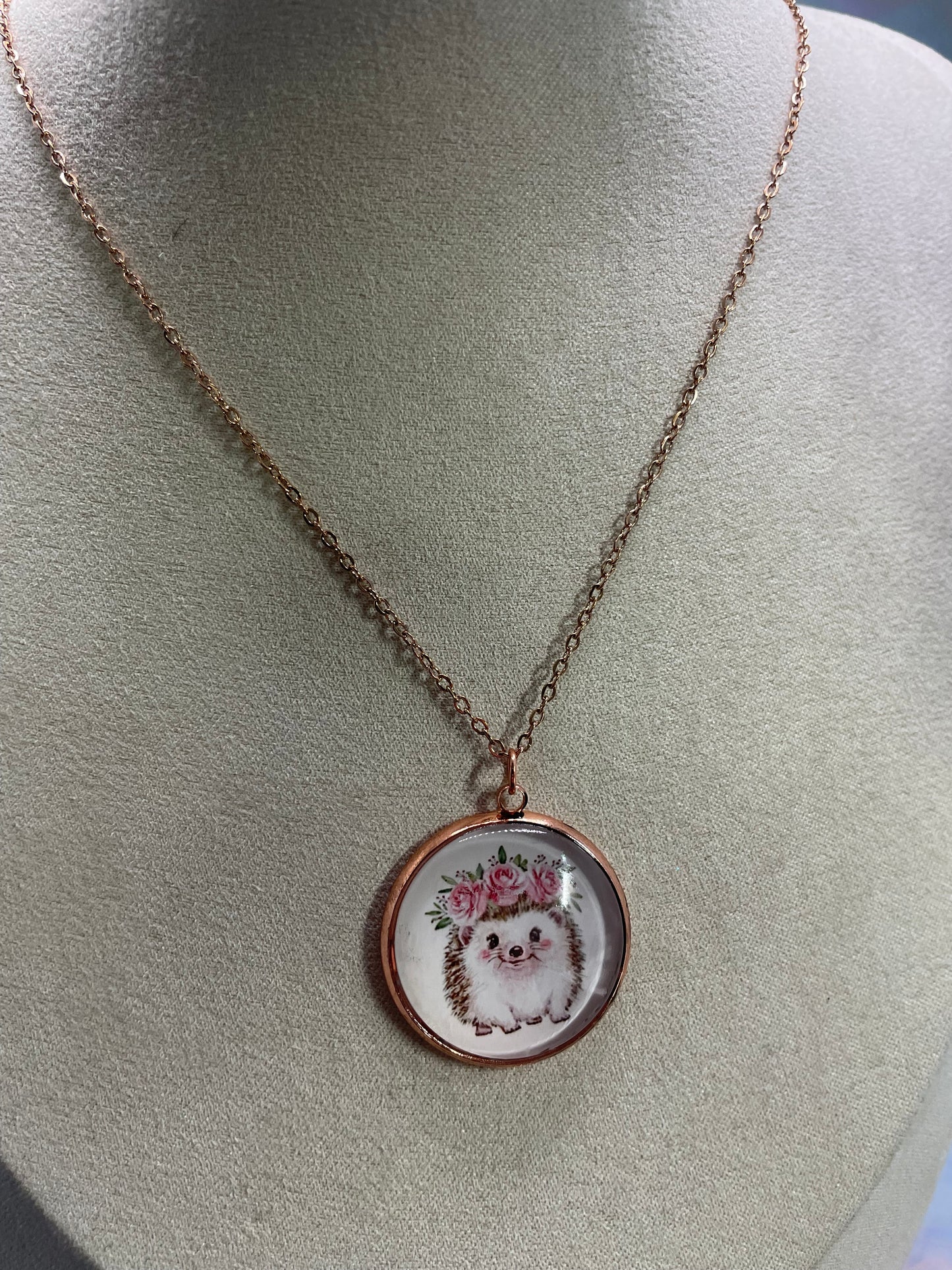Collier Cabochon Portrait Animaux Couronne Floral -Cabochon Or Rose