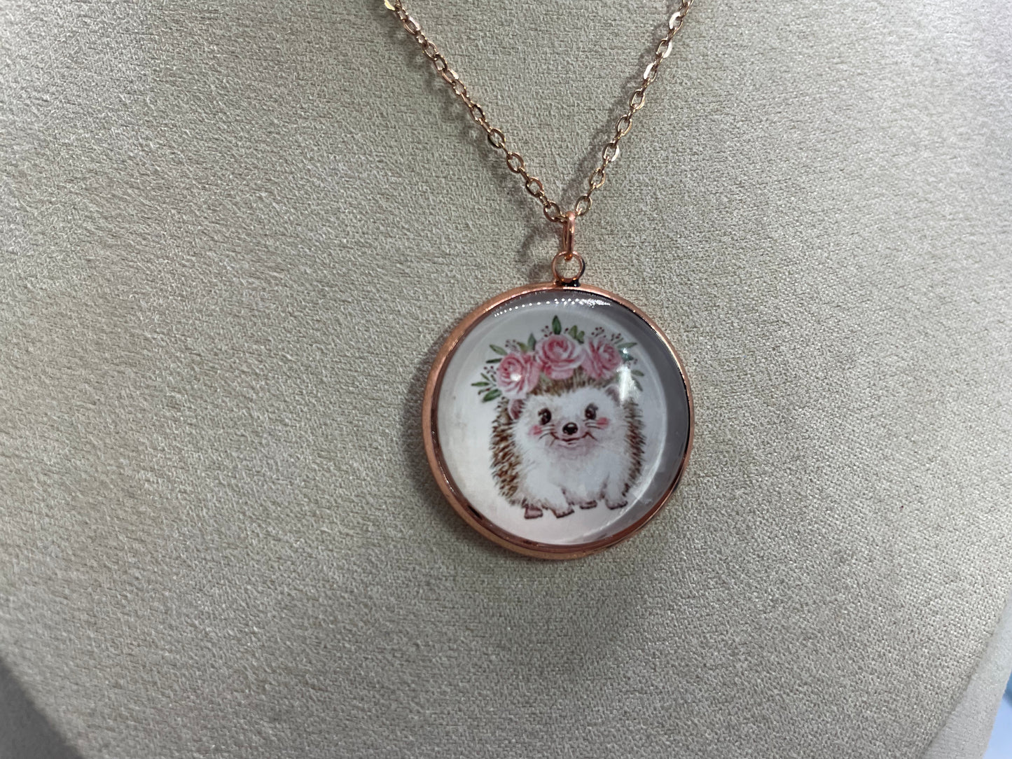 Collier Cabochon Portrait Animaux Couronne Floral -Cabochon Or Rose