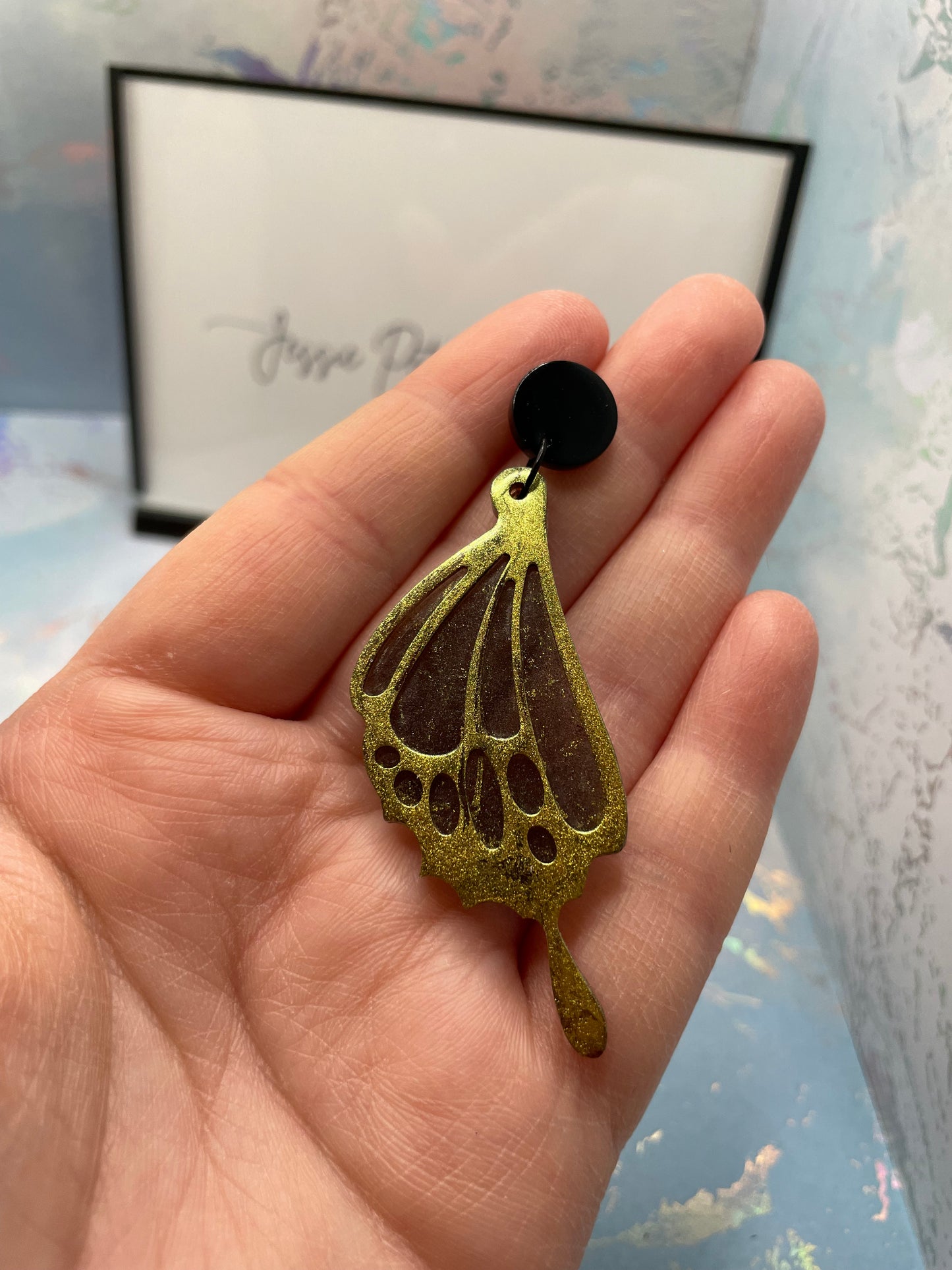 Boucles d'oreilles ailes de papillon vertes et noires -Sans nickel