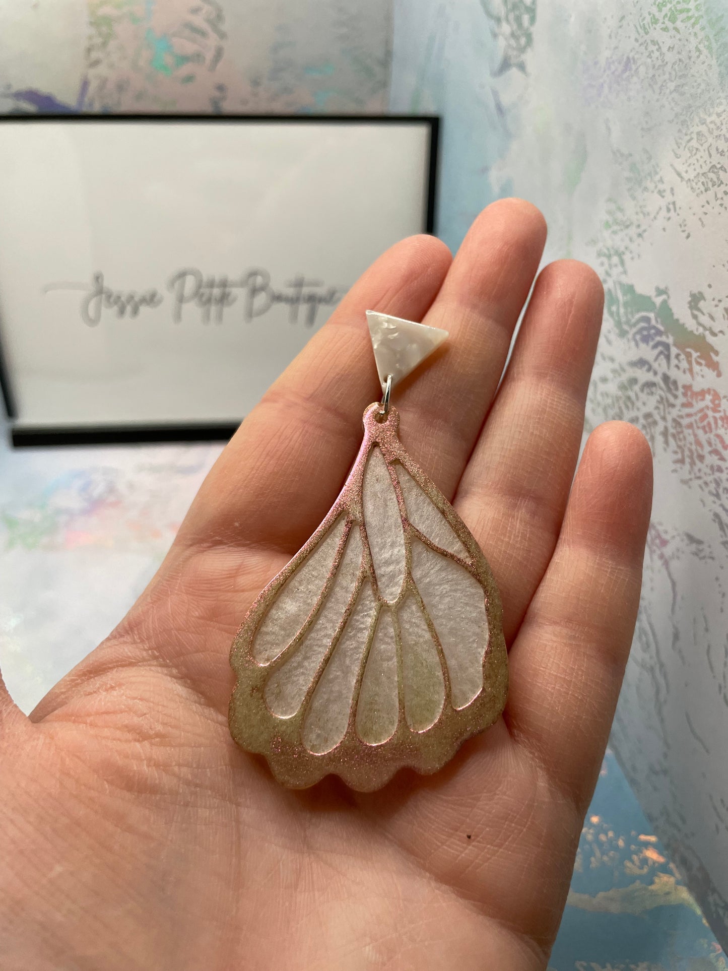 Boucles d'oreilles ailes de papillon champagne - Sans nickel