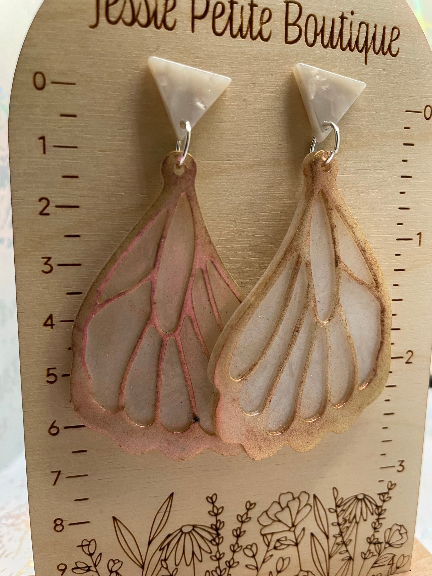 Boucles d'oreilles ailes de papillon champagne - Sans nickel