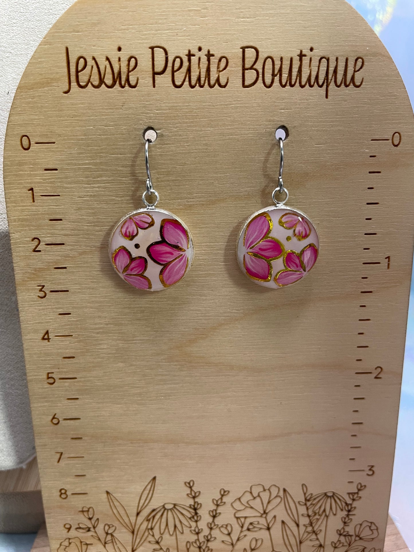 Ensemble bijoux pendentif rond floral rose