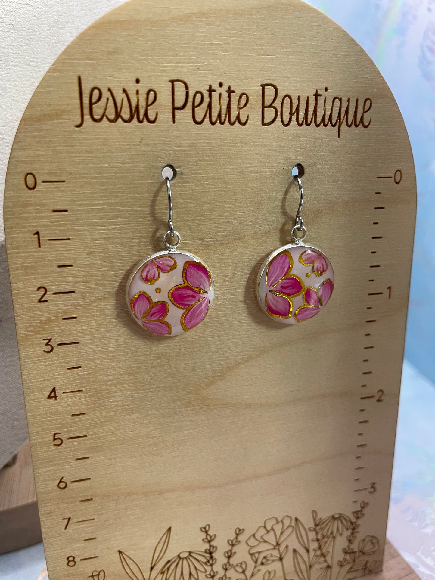 Ensemble bijoux pendentif rond floral rose