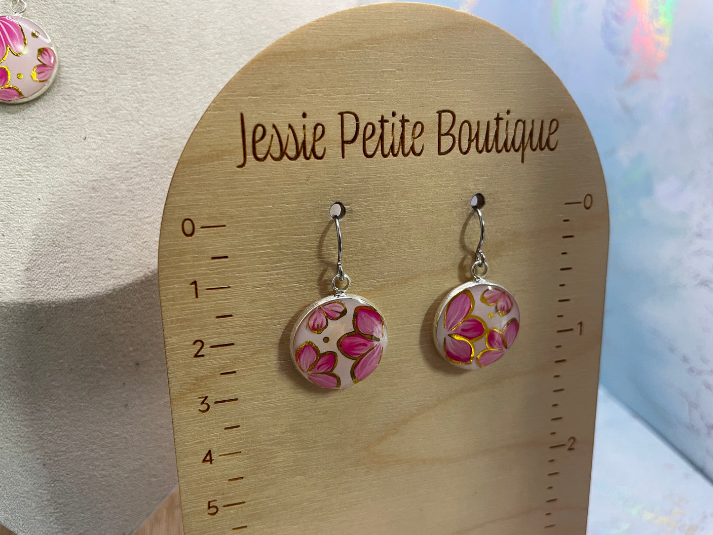 Ensemble bijoux pendentif rond floral rose