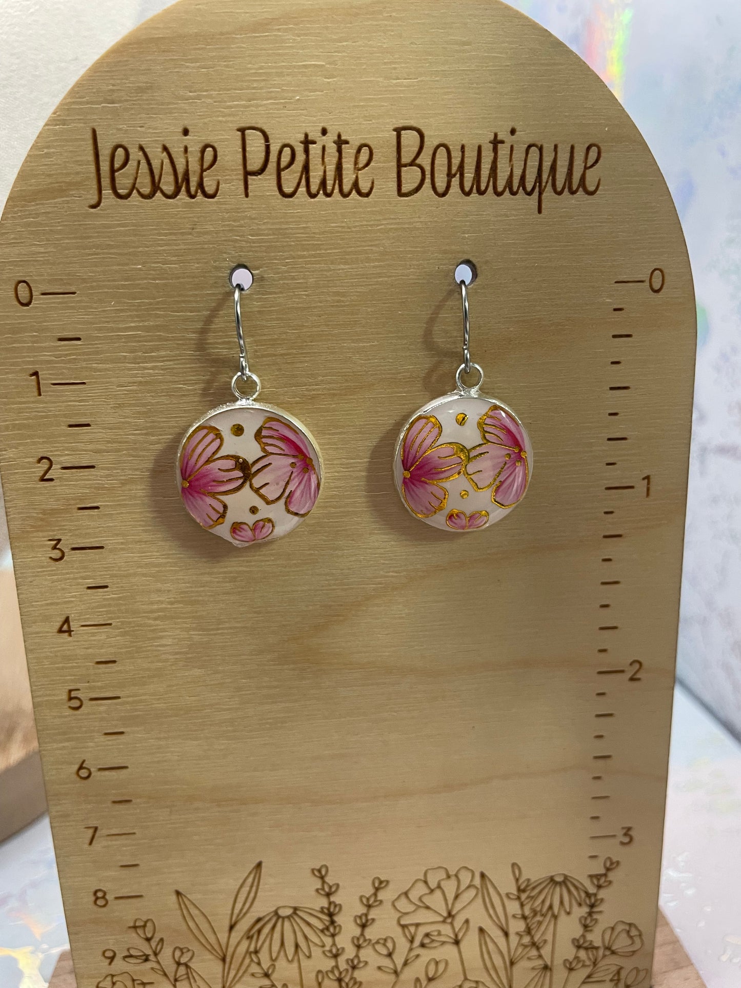 Ensemble bijoux pendentif rond floral rose