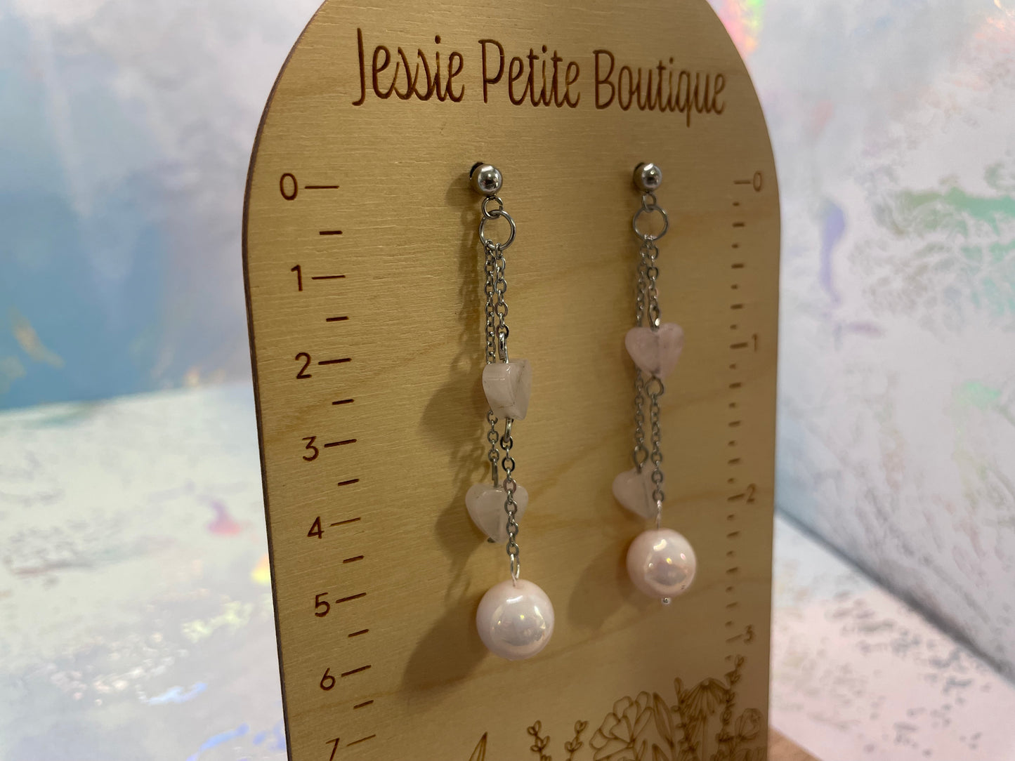 Boucles d’oreilles pendantes cœur rose et perle – Acier inoxydable style romantique