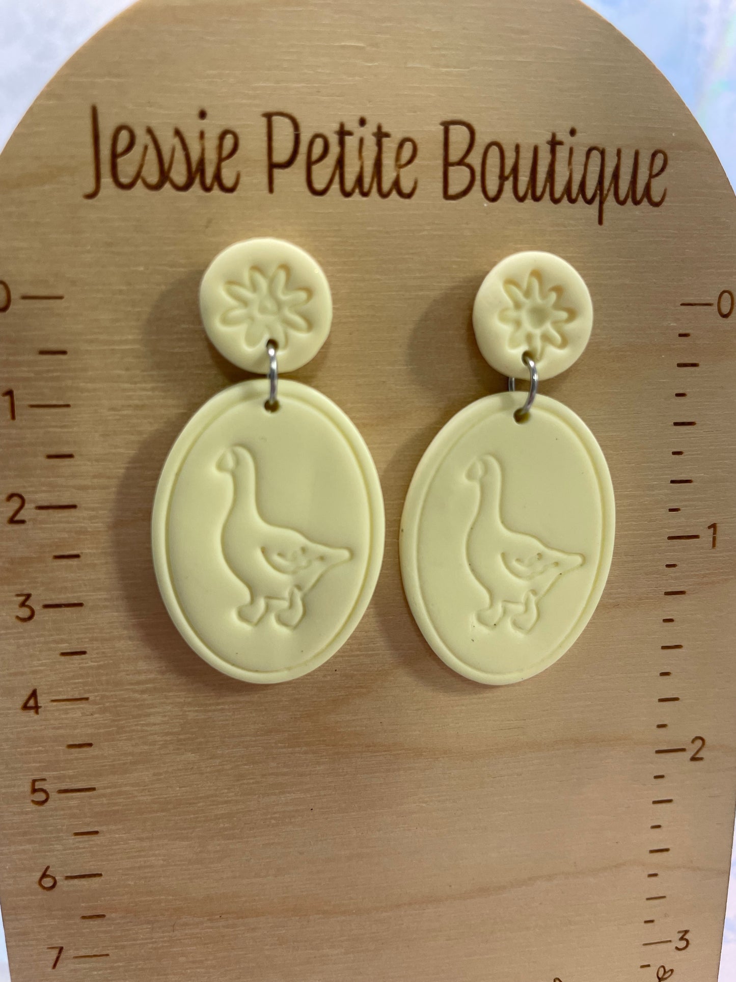 Duck Cameo Oval Polymer Clay Stud Earrings – Vintage Floral Statement Earrings