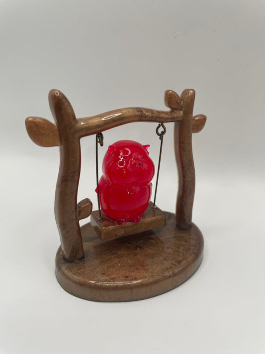 Pig on a Swing – Handmade Resin Figurine