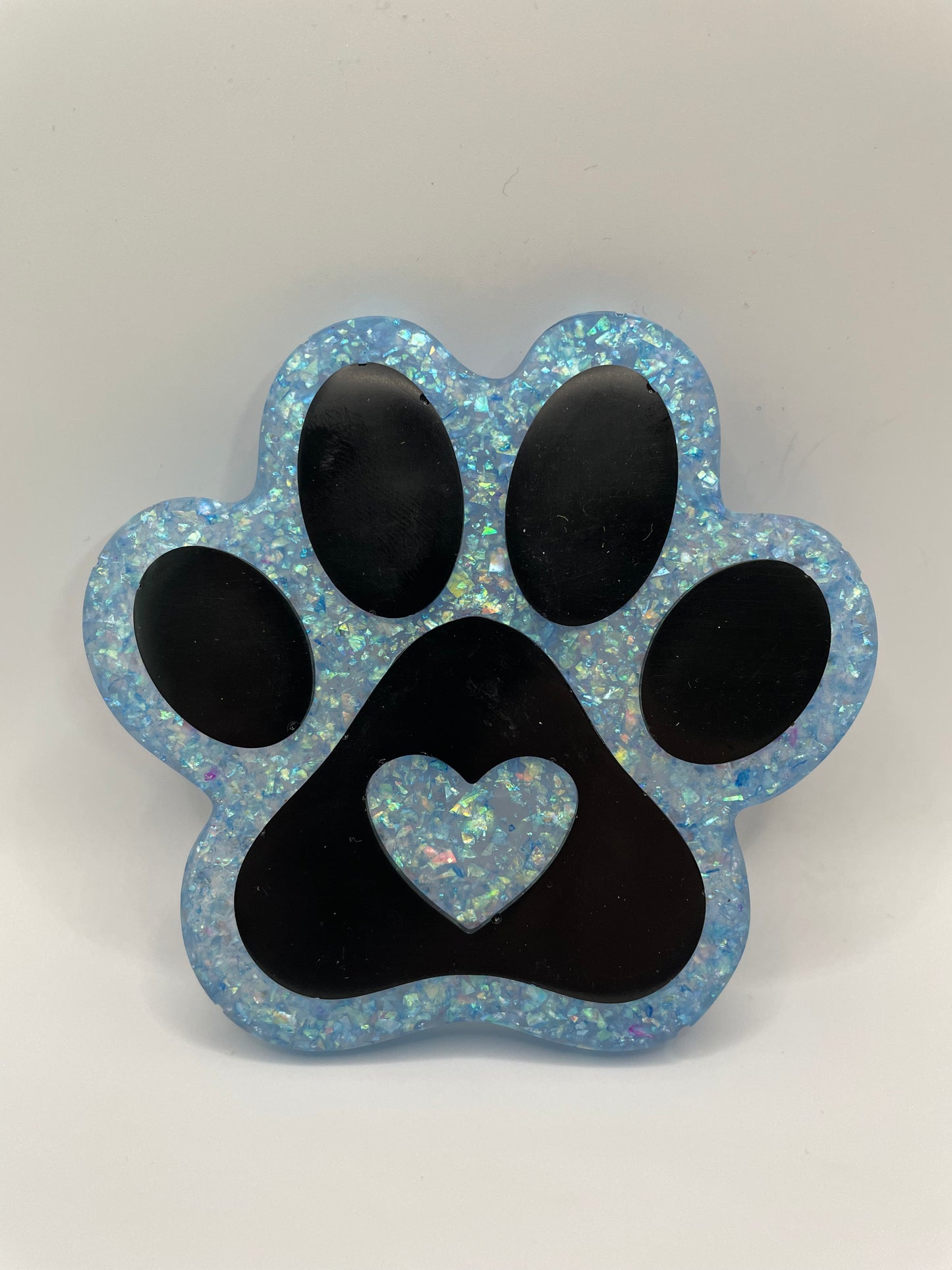 Paw Print Magnets – Sparkly Resin with Heart Design