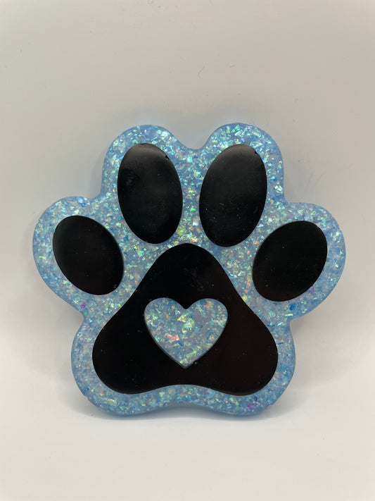 Paw Print Magnets – Sparkly Resin with Heart Design