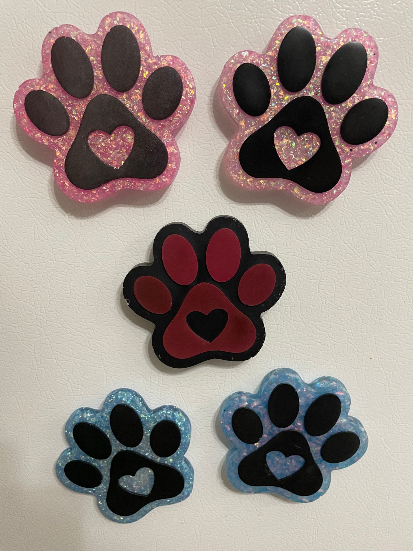 Paw Print Magnets – Sparkly Resin with Heart Design