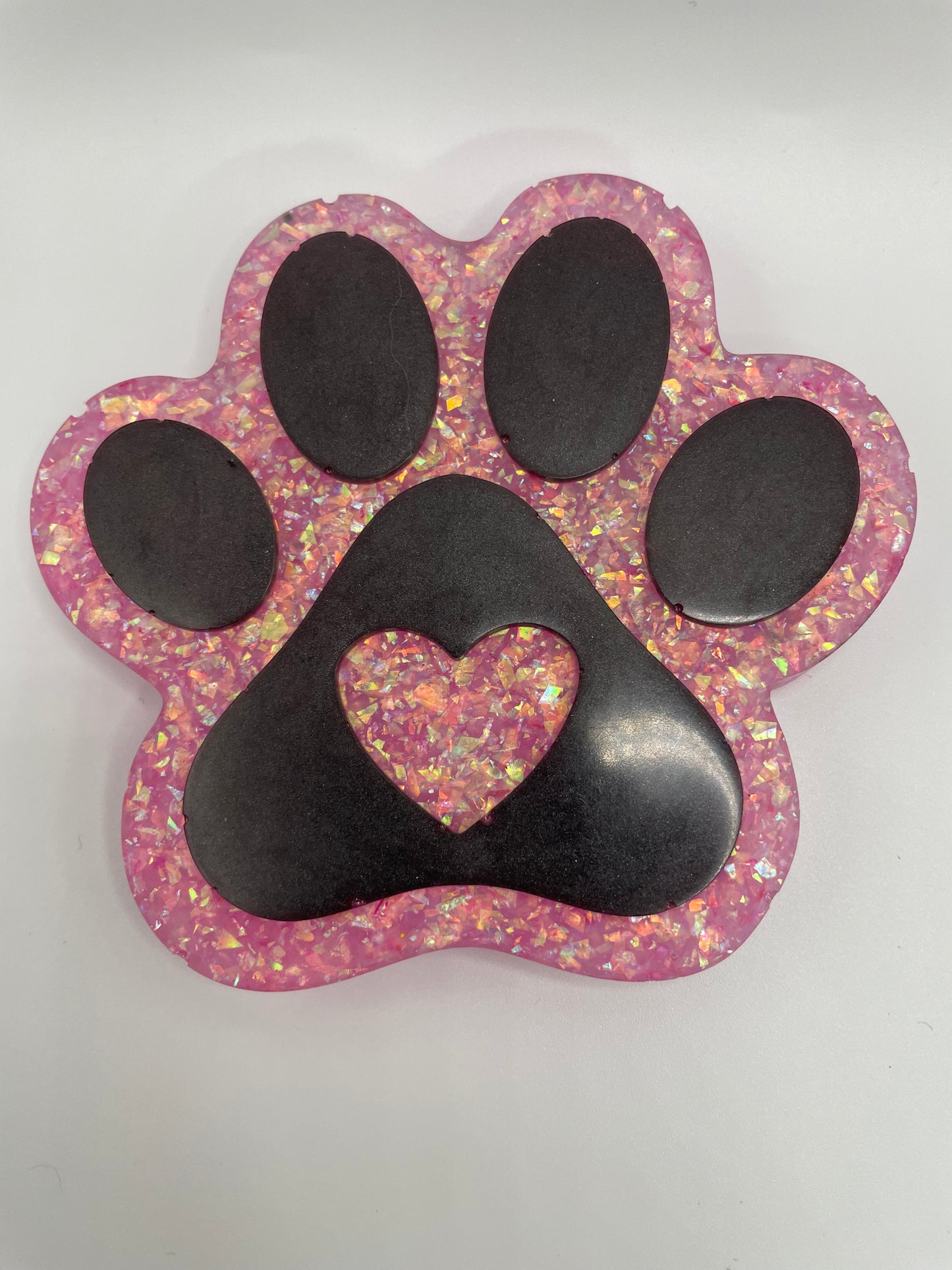 Paw Print Magnets – Sparkly Resin with Heart Design