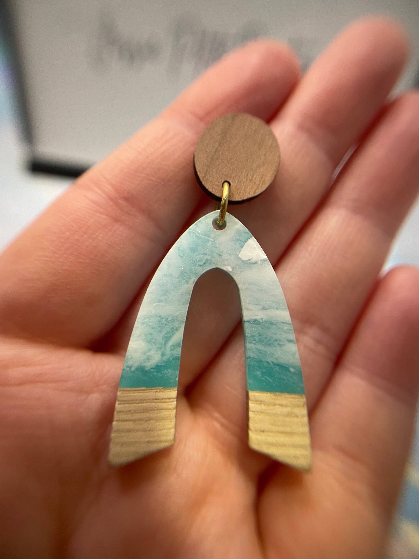 Ocean Acrylic+Wood Stud Earrings - Stainless Steel