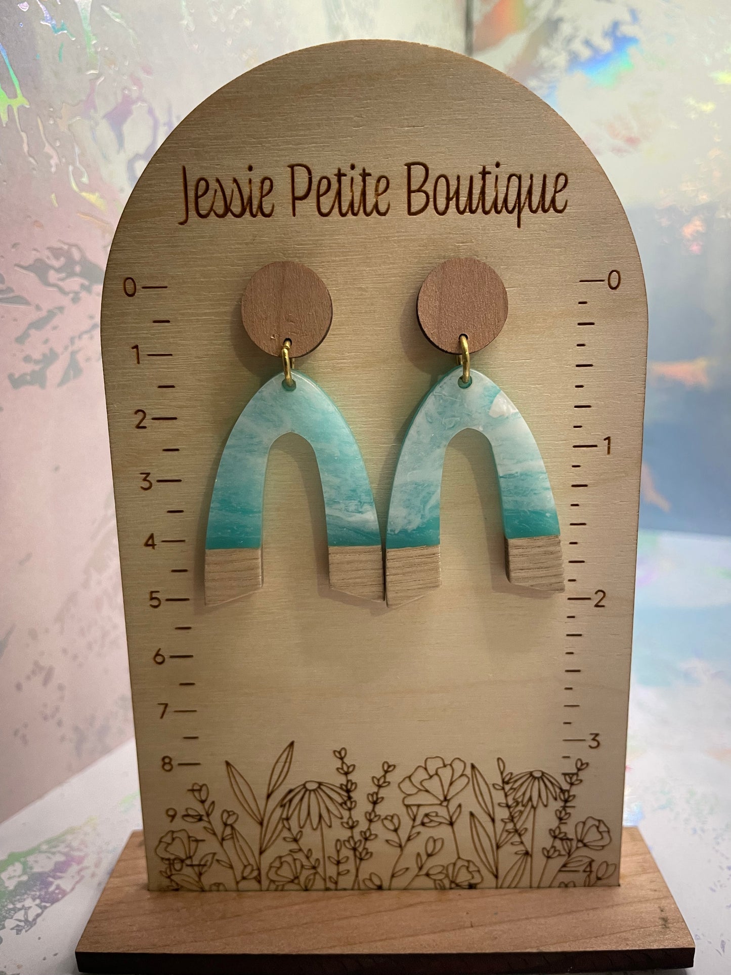 Ocean Acrylic+Wood Stud Earrings - Stainless Steel