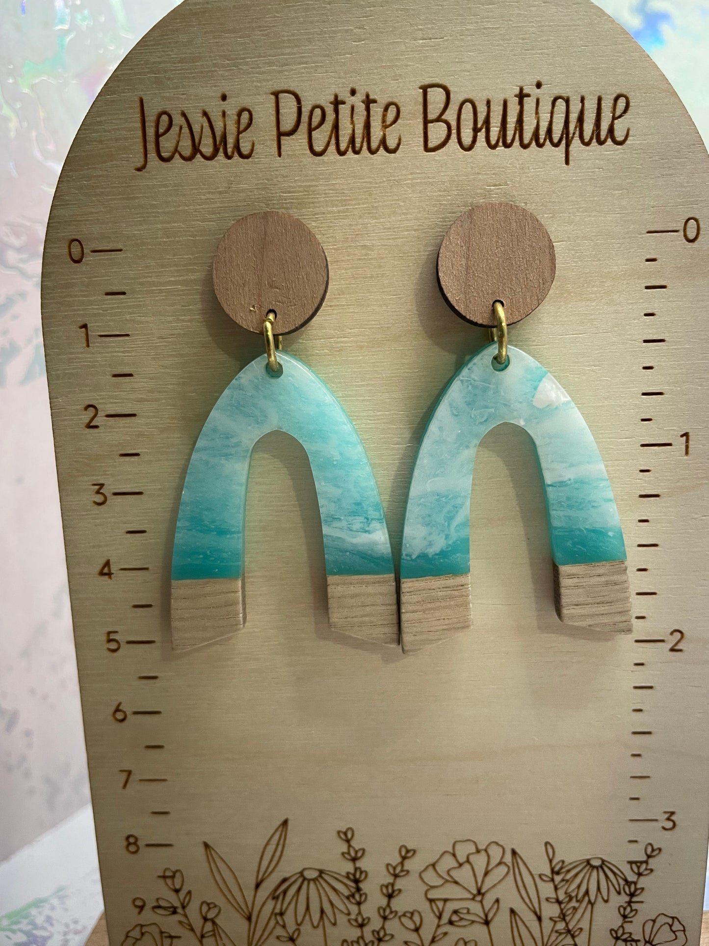 Ocean Acrylic+Wood Stud Earrings - Stainless Steel