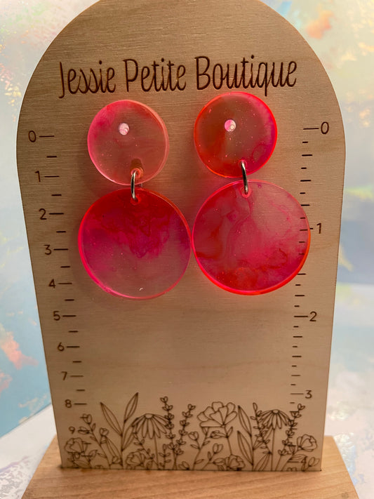 Pink And Clear Resin Circle Earrings -PLASTIC