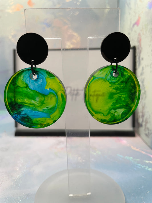 Green and Blue Translucent Round Earrings-NICKEL FREE