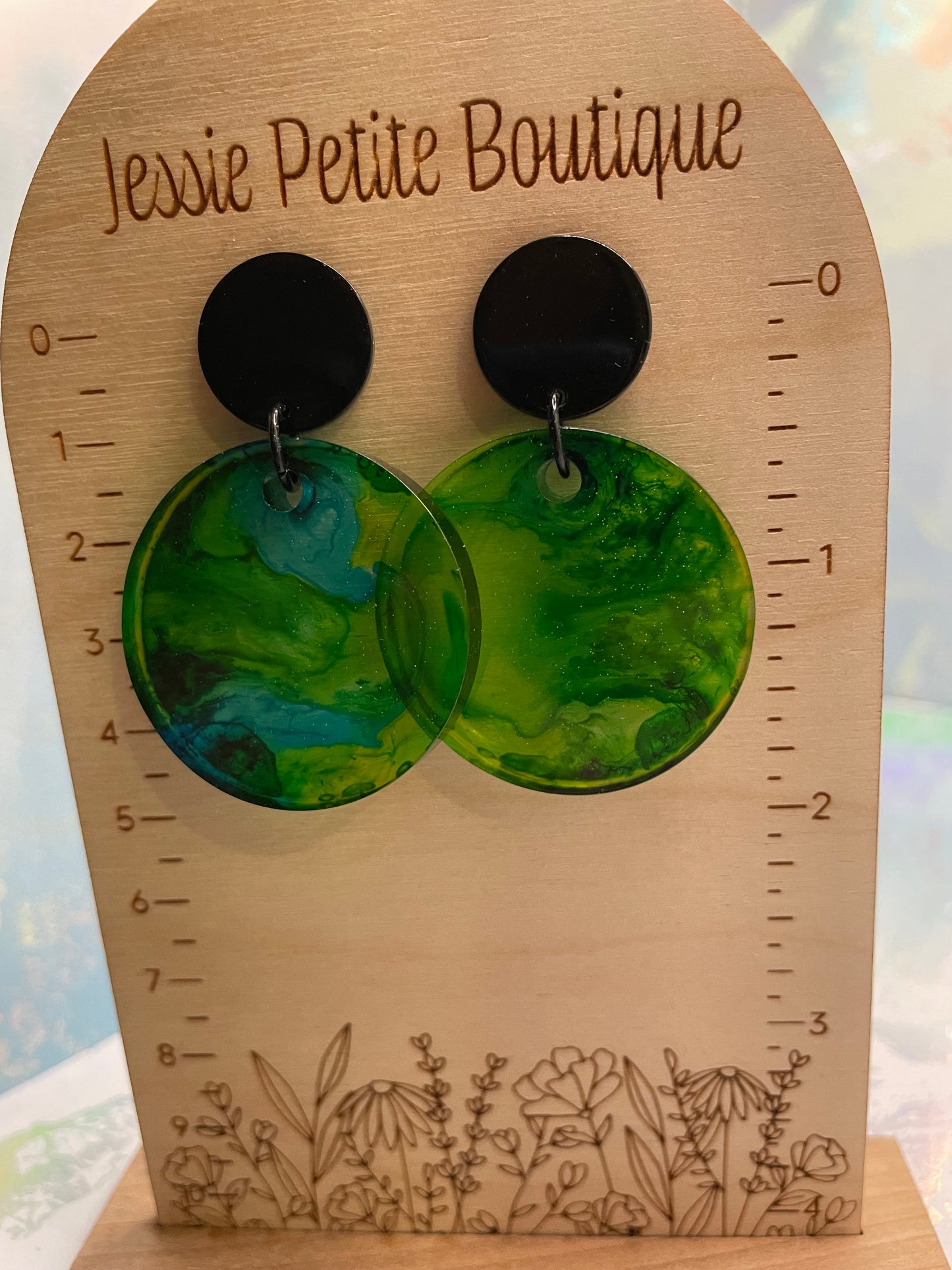Green and Blue Translucent Round Earrings-NICKEL FREE