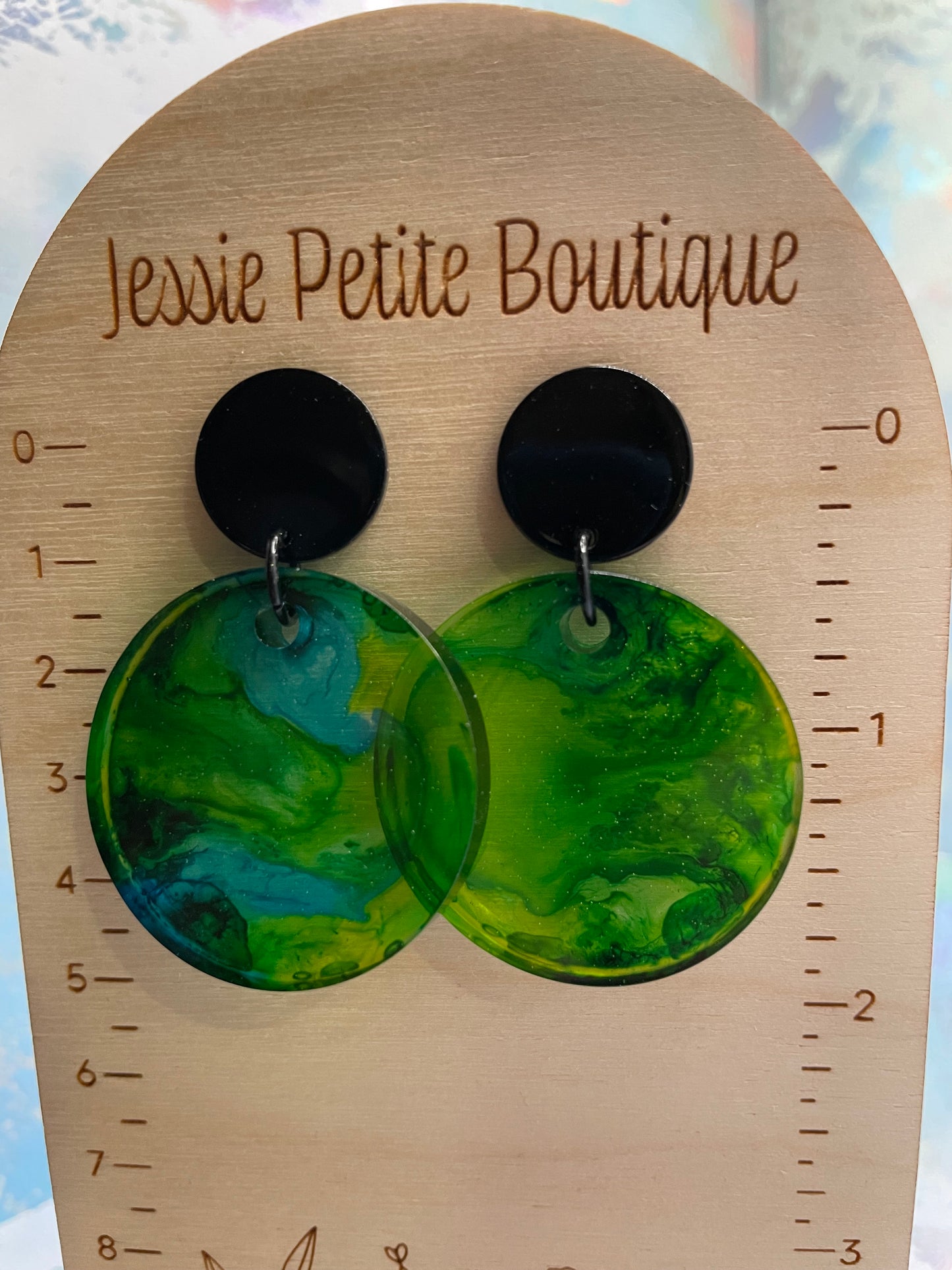 Green and Blue Translucent Round Earrings-NICKEL FREE