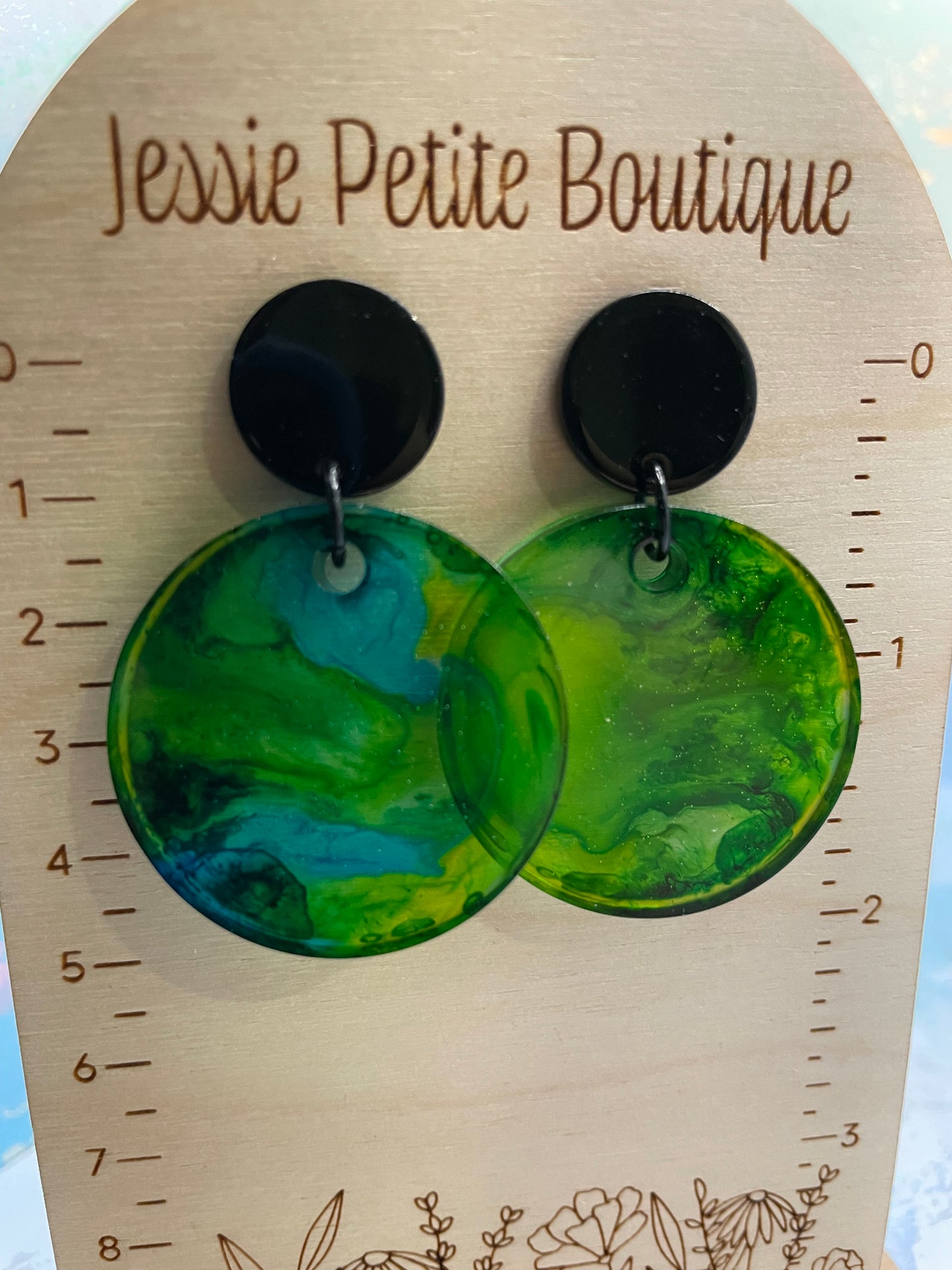 Green and Blue Translucent Round Earrings-NICKEL FREE