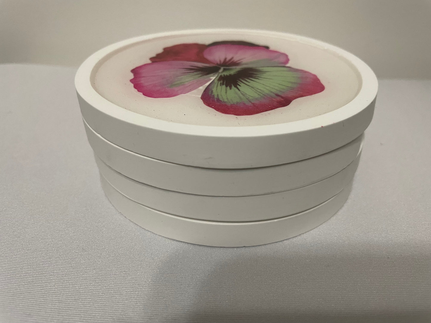 Eco Resin Coaster Set with Pansy Flowers (Set of 4)