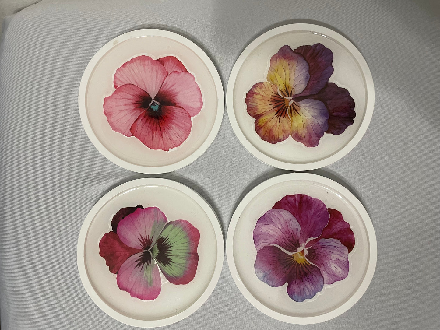 Eco Resin Coaster Set with Pansy Flowers (Set of 4)