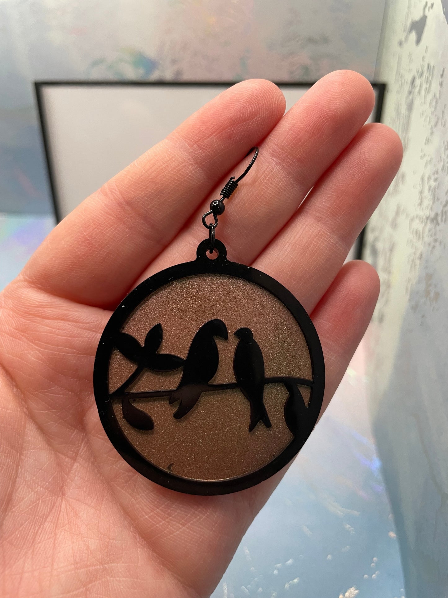 Black Love Bird on chameleon Earrings